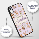 Forest Animals Deer Bear Fox Owl Raccoon on Soft Custom Name Protective Phone Case Mobile Cover Durable Everyday Smartphone Shock Resistant