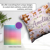 Custom Name Forest Animals Deer Bear Fox Owl Raccoon on Lavender Square Filled Cushion Throw Pillow Sofa Bed Home Decor Zip Washable UK Made