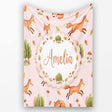 Woodland Fox with Trees Leaves Mushrooms Soft Blush Seamless  Personalised Custom Name Super Soft Fleece Blanket Bed Sofa Throw