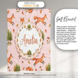 Woodland Fox with Trees Leaves Mushrooms Soft Blush Seamless  Personalised Custom Name Super Soft Fleece Blanket Bed Sofa Throw