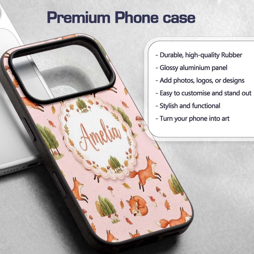 Woodland Fox with Trees Leaves Mushrooms Soft Custom Name Protective Phone Case Mobile Cover Durable Everyday Smartphone Shock Resistant