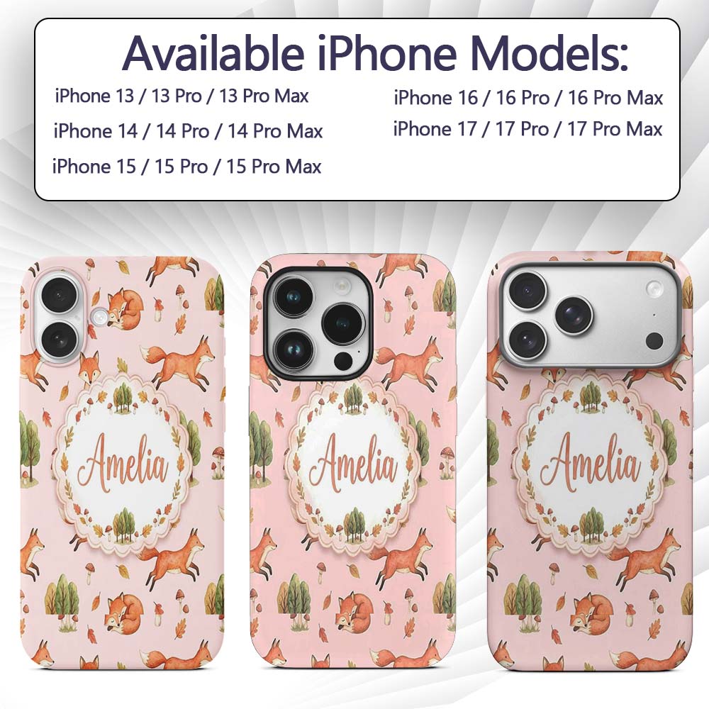 Woodland Fox with Trees Leaves Mushrooms Soft Custom Name Protective Phone Case Mobile Cover Durable Everyday Smartphone Shock Resistant