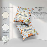 Custom Name Woodland Fox with Trees Mushrooms Soft Blue Seamless Square Filled Cushion Throw Pillow Sofa Bed Home Decor Zip Washable UK Made