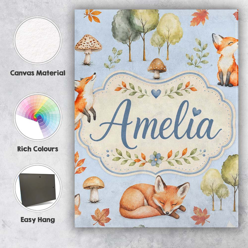 Personalised Name Woodland Fox with Trees Custom  Unique Gift Idea Elegant Feature Canvas Wall Art Print Decor Picture Ready to Hang