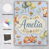 Personalised Name Woodland Fox with Trees Custom  Unique Gift Idea Elegant Feature Canvas Wall Art Print Decor Picture Ready to Hang