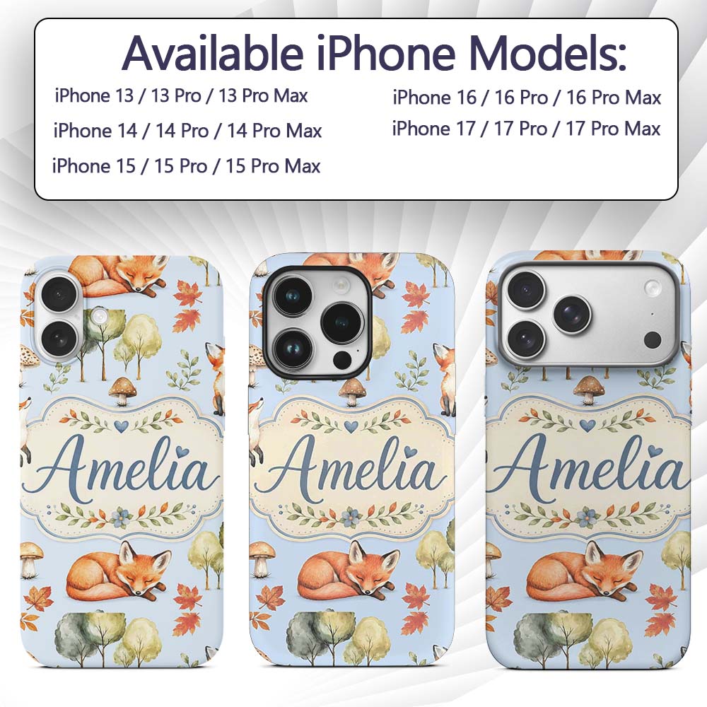 Woodland Fox with Trees Leaves Mushrooms Soft Custom Name Protective Phone Case Mobile Cover Durable Everyday Smartphone Shock Resistant