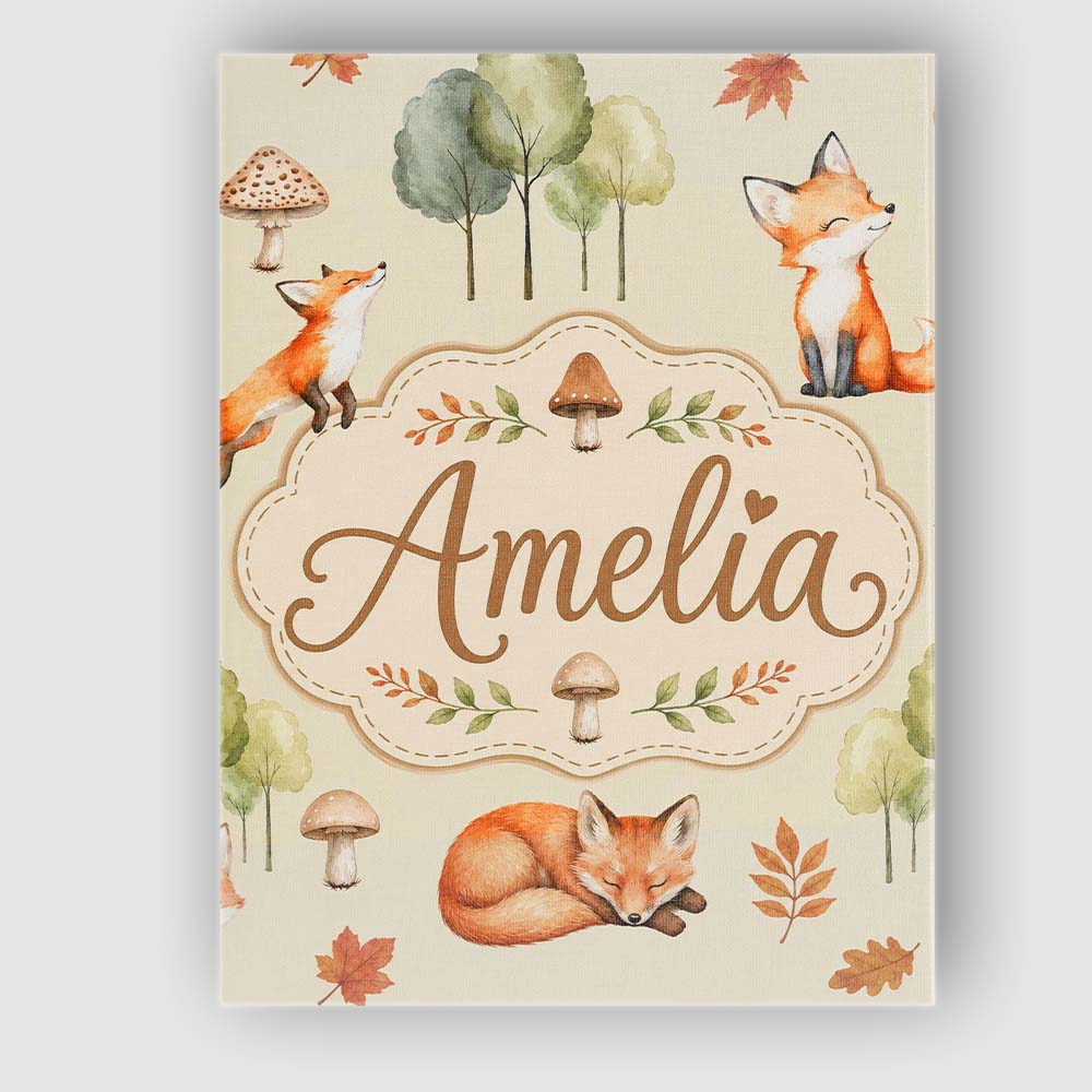 Personalised Name Woodland Fox with Trees Custom  Unique Gift Idea Elegant Feature Canvas Wall Art Print Decor Picture Ready to Hang