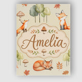Personalised Name Woodland Fox with Trees Custom  Unique Gift Idea Elegant Feature Canvas Wall Art Print Decor Picture Ready to Hang