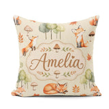 Custom Name Woodland Fox with Trees Mushrooms Soft Sage Seamless Square Filled Cushion Throw Pillow Sofa Bed Home Decor Zip Washable UK Made