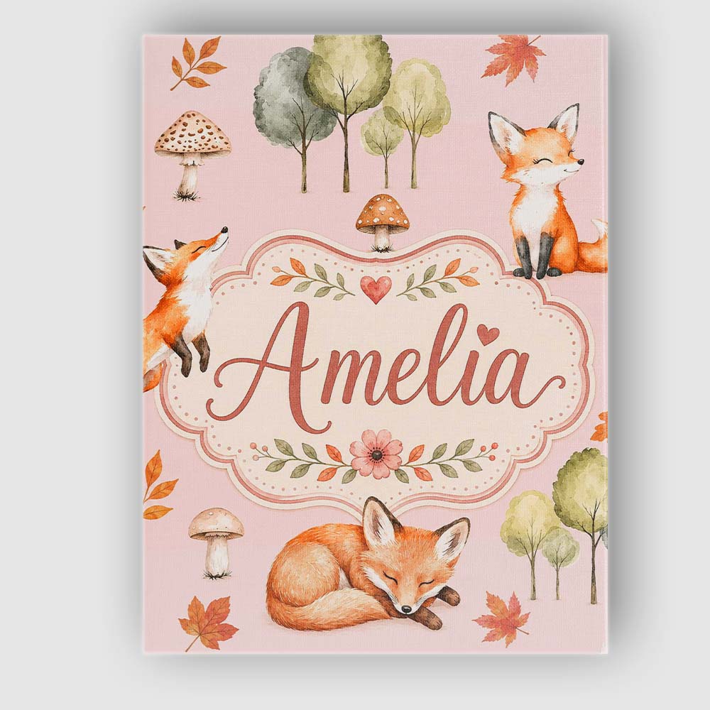 Personalised Name Woodland Fox with Trees Custom  Unique Gift Idea Elegant Feature Canvas Wall Art Print Decor Picture Ready to Hang