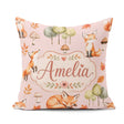 Custom Name Woodland Fox with Trees Mushrooms Soft Pink Seamless Square Filled Cushion Throw Pillow Sofa Bed Home Decor Zip Washable UK Made