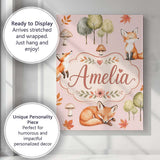 Personalised Name Woodland Fox with Trees Custom  Unique Gift Idea Elegant Feature Canvas Wall Art Print Decor Picture Ready to Hang