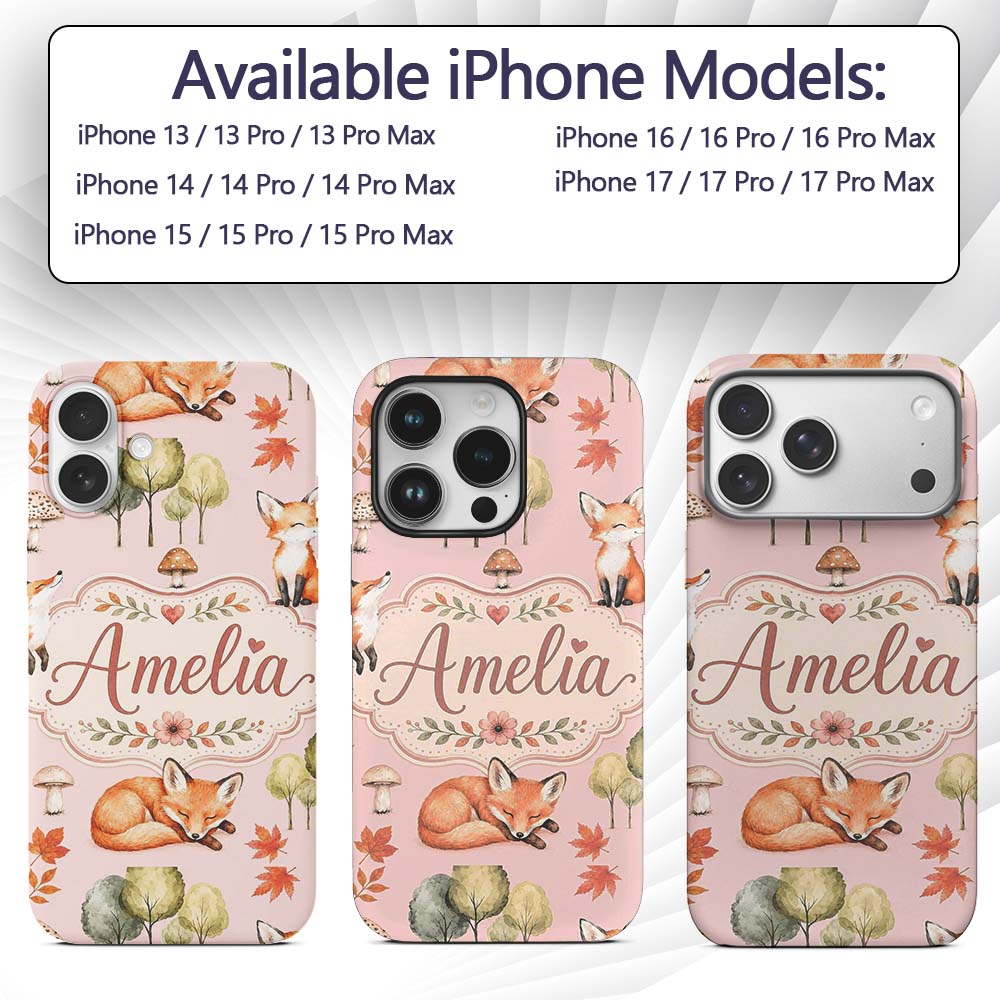 Woodland Fox with Trees Leaves Mushrooms Soft Custom Name Protective Phone Case Mobile Cover Durable Everyday Smartphone Shock Resistant