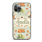 Woodland Fox with Trees Leaves Mushrooms Soft Custom Name Protective Phone Case Mobile Cover Durable Everyday Smartphone Shock Resistant