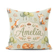 Custom Name Woodland Fox with Trees Leaves Mushrooms Soft Green Square Filled Cushion Throw Pillow Sofa Bed Home Decor Zip Washable UK Made