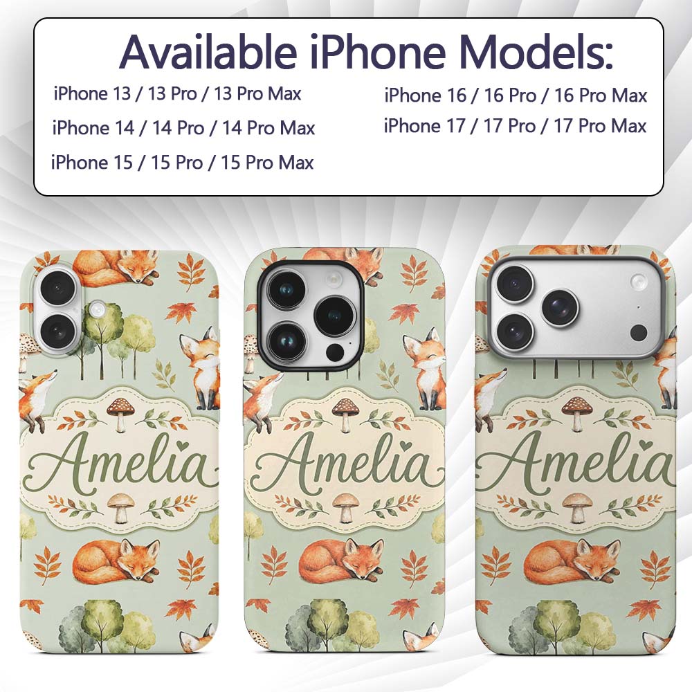 Woodland Fox with Trees Leaves Mushrooms Soft Custom Name Protective Phone Case Mobile Cover Durable Everyday Smartphone Shock Resistant
