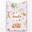 Woodland Fox with Trees Leaves Mushrooms Soft Lavender Seamless  Personalised Custom Name Super Soft Fleece Blanket Bed Sofa Throw