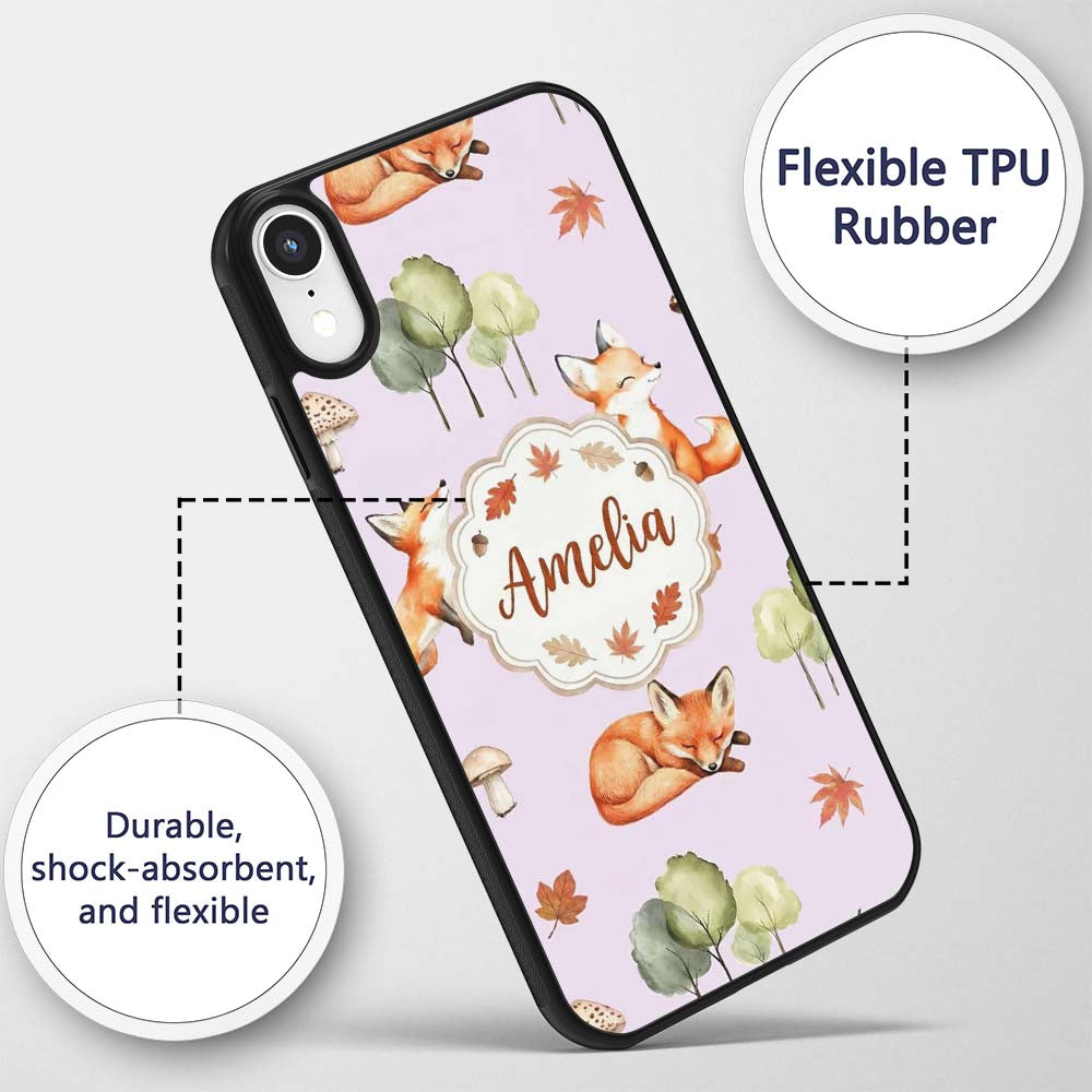 Woodland Fox with Trees Leaves Mushrooms Soft Custom Name Protective Phone Case Mobile Cover Durable Everyday Smartphone Shock Resistant