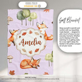 Woodland Fox with Trees Leaves Mushrooms Soft Lavender Seamless  Personalised Custom Name Super Soft Fleece Blanket Bed Sofa Throw