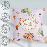 Custom Name Woodland Fox with Leaves Mushrooms Lavender Seamless Square Filled Cushion Throw Pillow Sofa Bed Home Decor Zip Washable UK Made