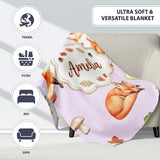 Woodland Fox with Trees Leaves Mushrooms Soft Lavender Seamless  Personalised Custom Name Super Soft Fleece Blanket Bed Sofa Throw