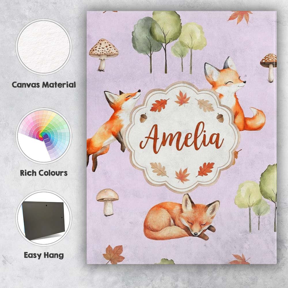 Personalised Name Woodland Fox with Trees Custom  Unique Gift Idea Elegant Feature Canvas Wall Art Print Decor Picture Ready to Hang