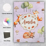 Personalised Name Woodland Fox with Trees Custom  Unique Gift Idea Elegant Feature Canvas Wall Art Print Decor Picture Ready to Hang