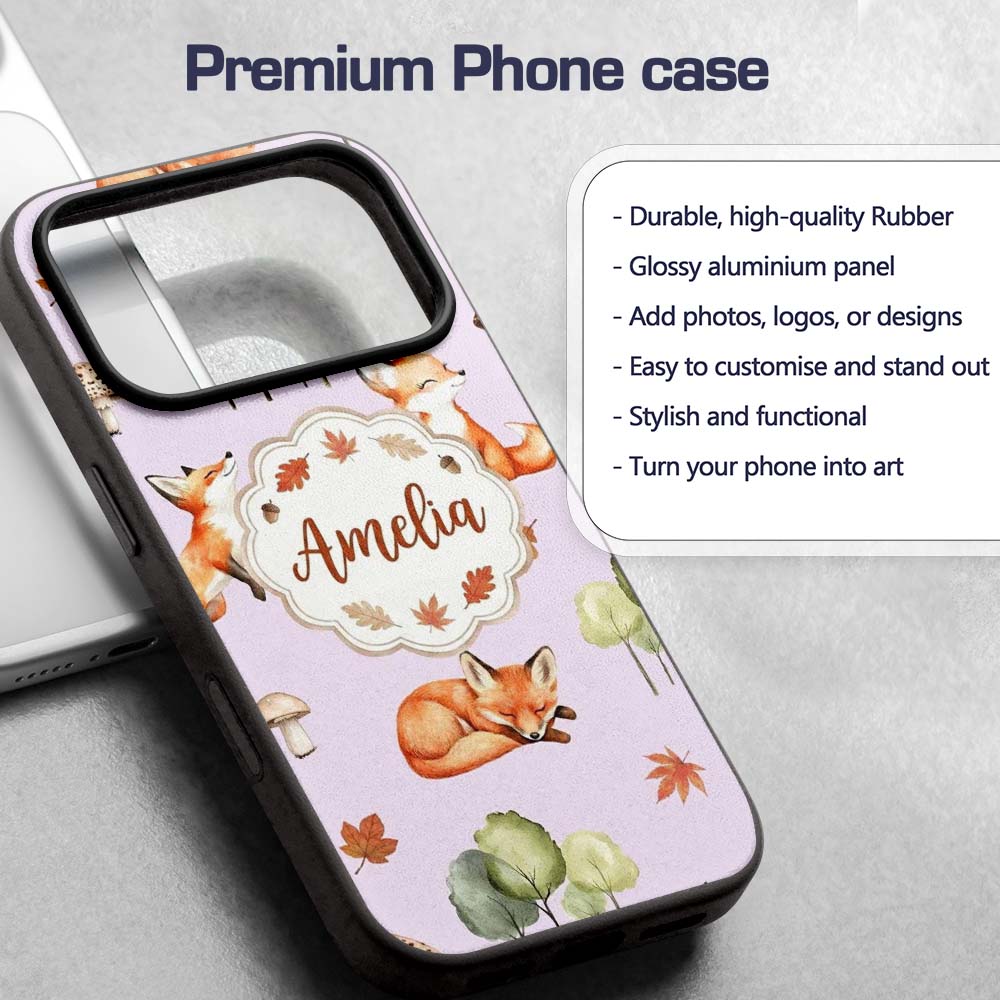 Woodland Fox with Trees Leaves Mushrooms Soft Custom Name Protective Phone Case Mobile Cover Durable Everyday Smartphone Shock Resistant