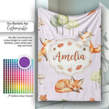 Woodland Fox with Trees Leaves Mushrooms Soft Lavender Seamless  Personalised Custom Name Super Soft Fleece Blanket Bed Sofa Throw