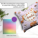 Custom Name Woodland Fox with Leaves Mushrooms Lavender Seamless Square Filled Cushion Throw Pillow Sofa Bed Home Decor Zip Washable UK Made