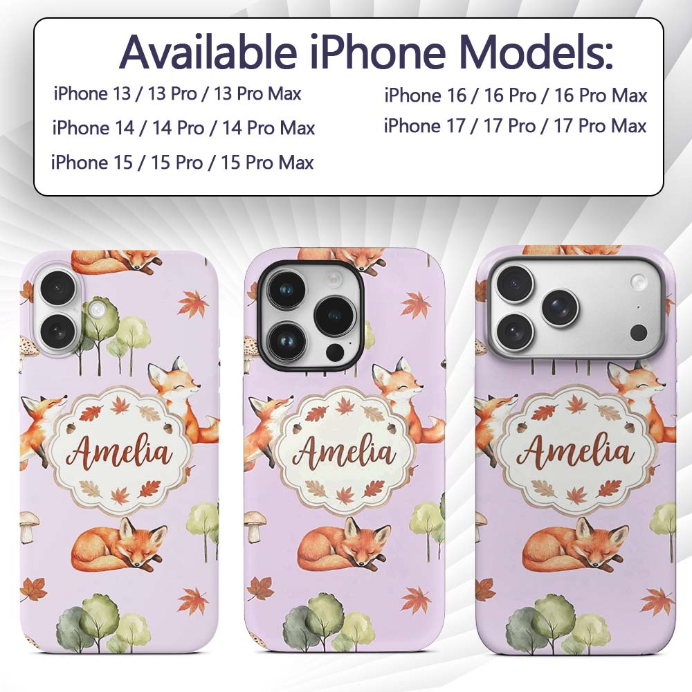 Woodland Fox with Trees Leaves Mushrooms Soft Custom Name Protective Phone Case Mobile Cover Durable Everyday Smartphone Shock Resistant