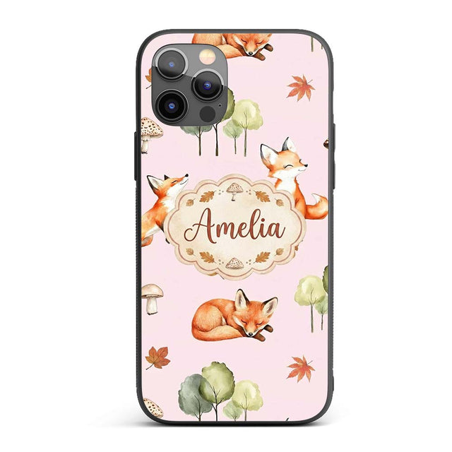 Woodland Fox with Trees Leaves Mushrooms Soft Custom Name Protective Phone Case Mobile Cover Durable Everyday Smartphone Shock Resistant
