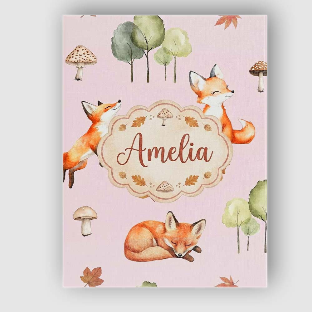 Personalised Name Woodland Fox with Trees Custom  Unique Gift Idea Elegant Feature Canvas Wall Art Print Decor Picture Ready to Hang