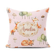 Custom Name Woodland Fox with Trees Leaves Mushrooms Soft Blush Square Filled Cushion Throw Pillow Sofa Bed Home Decor Zip Washable UK Made