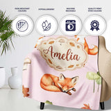 Woodland Fox with Trees Leaves Mushrooms Soft Blush Seamless  Personalised Custom Name Super Soft Fleece Blanket Bed Sofa Throw