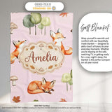 Woodland Fox with Trees Leaves Mushrooms Soft Blush Seamless  Personalised Custom Name Super Soft Fleece Blanket Bed Sofa Throw