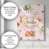 Personalised Name Woodland Fox with Trees Custom  Unique Gift Idea Elegant Feature Canvas Wall Art Print Decor Picture Ready to Hang