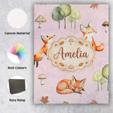 Personalised Name Woodland Fox with Trees Custom  Unique Gift Idea Elegant Feature Canvas Wall Art Print Decor Picture Ready to Hang