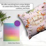 Custom Name Woodland Fox with Trees Leaves Mushrooms Soft Blush Square Filled Cushion Throw Pillow Sofa Bed Home Decor Zip Washable UK Made