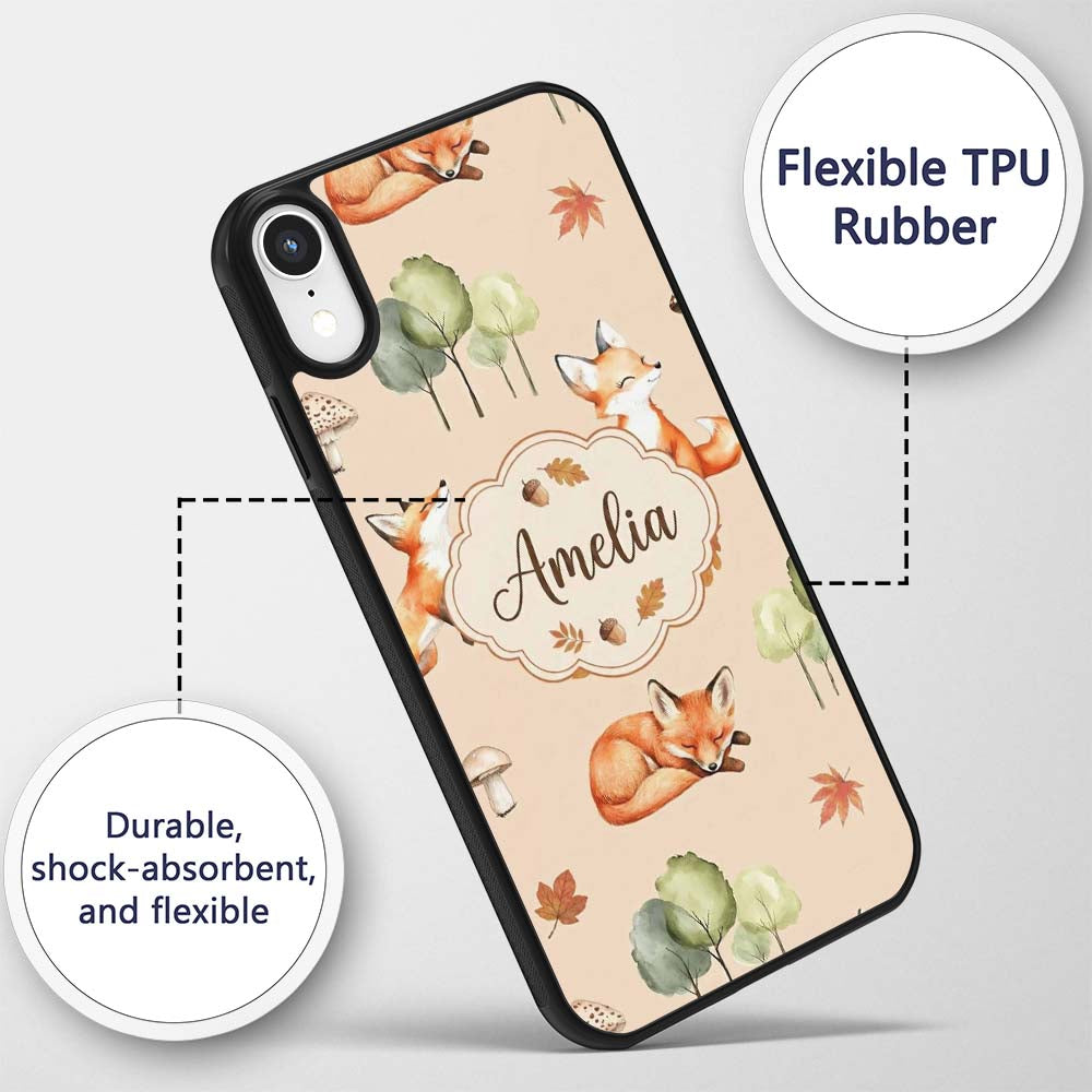 Woodland Fox with Trees Leaves Mushrooms Soft Custom Name Protective Phone Case Mobile Cover Durable Everyday Smartphone Shock Resistant
