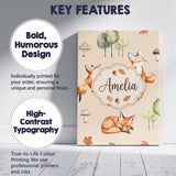 Personalised Name Woodland Fox with Trees Custom  Unique Gift Idea Elegant Feature Canvas Wall Art Print Decor Picture Ready to Hang