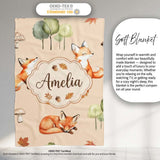 Woodland Fox with Trees Leaves Mushrooms Soft Beige Seamless  Personalised Custom Name Super Soft Fleece Blanket Bed Sofa Throw