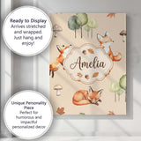 Personalised Name Woodland Fox with Trees Custom  Unique Gift Idea Elegant Feature Canvas Wall Art Print Decor Picture Ready to Hang
