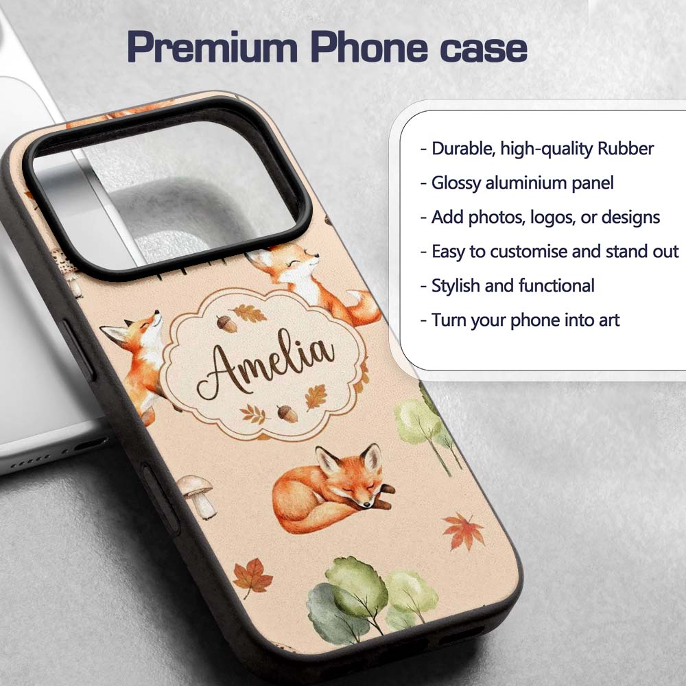 Woodland Fox with Trees Leaves Mushrooms Soft Custom Name Protective Phone Case Mobile Cover Durable Everyday Smartphone Shock Resistant