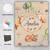 Personalised Name Woodland Fox with Trees Custom  Unique Gift Idea Elegant Feature Canvas Wall Art Print Decor Picture Ready to Hang