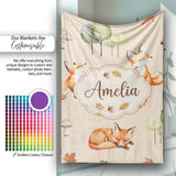 Woodland Fox with Trees Leaves Mushrooms Soft Beige Seamless  Personalised Custom Name Super Soft Fleece Blanket Bed Sofa Throw