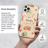 Woodland Fox with Trees Leaves Mushrooms Soft Custom Name Protective Phone Case Mobile Cover Durable Everyday Smartphone Shock Resistant