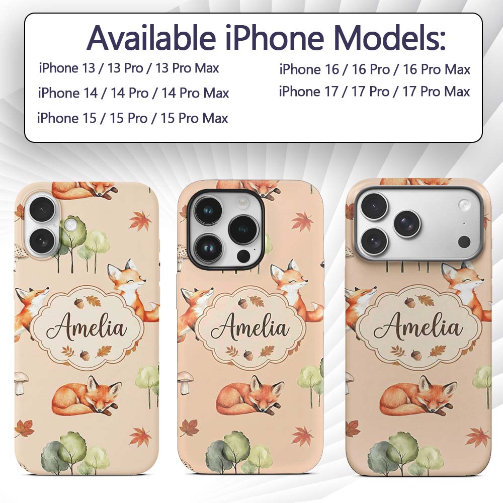 Woodland Fox with Trees Leaves Mushrooms Soft Custom Name Protective Phone Case Mobile Cover Durable Everyday Smartphone Shock Resistant