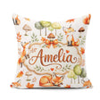 Custom Name Woodland Fox with Trees Mushrooms Soft Grey Seamless Square Filled Cushion Throw Pillow Sofa Bed Home Decor Zip Washable UK Made