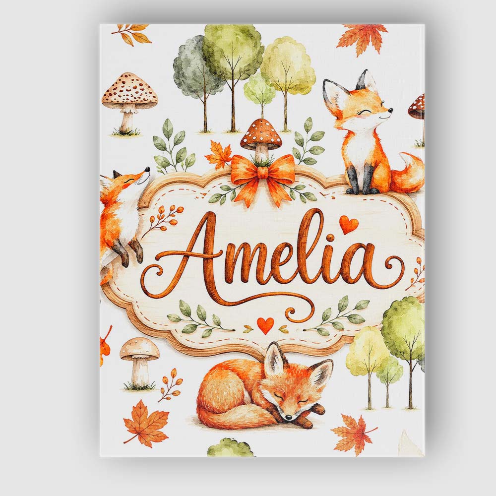 Personalised Name Woodland Fox with Trees Custom  Unique Gift Idea Elegant Feature Canvas Wall Art Print Decor Picture Ready to Hang